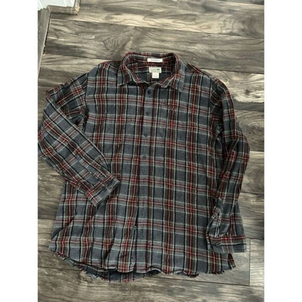 LL BEAN Red & Green Check Plaid Flannel Worker Button Down‎ Shirt XL Tall 322